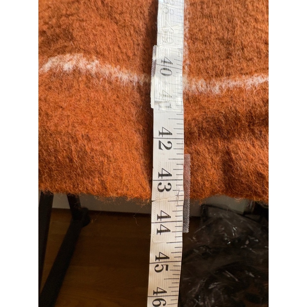 Old Navy Womens Long Windowpane Plaid Coat Rust Orange Boucle Overcoat Large - Picture 8 of 8